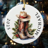 Western Christmas Cowboy Boots Pet naam Keramisch Ornament
