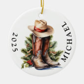Western Christmas Cowboy Boots Pet naam Keramisch Ornament (Voorkant)