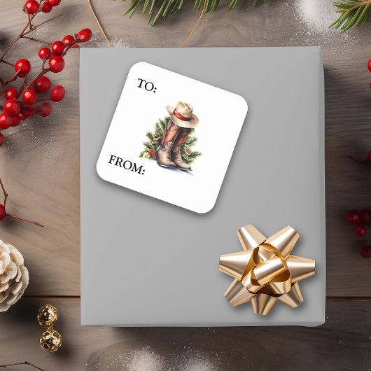 Western Christmas Cowboy Boots Pet Vierkante Sticker