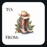 Western Christmas Cowboy Boots Pet Vierkante Sticker<br><div class="desc">Dit ontwerp kan worden gepersonaliseerd door de Edit optie van het Ontwerp te kiezen. Je kunt ook overdragen naar andere objecten. Neem contact met me op via colorflowcreations@gmail.com of gebruik de chatoptie bovenaan de pagina als u dit ontwerp op een ander product wilt plaatsen of hulp nodig hebt bij dit...</div>