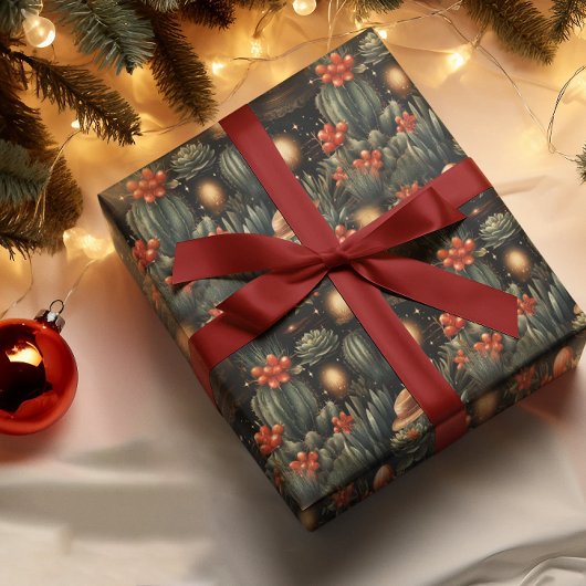 Western Christmas Cowboy Cactus Moody Cadeaupapier