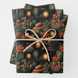 Western Christmas Cowboy Cactus Moody Inpakpapier Vel