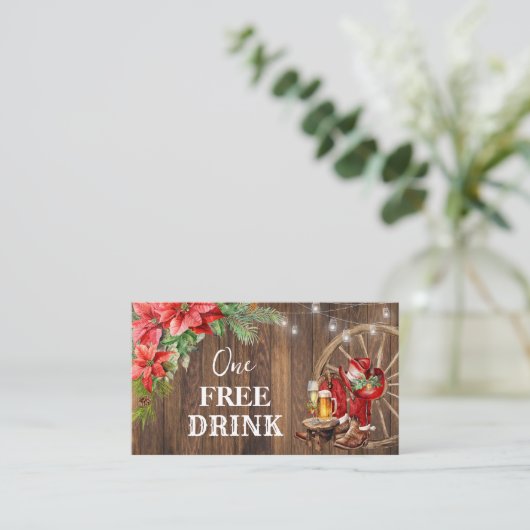 Western Christmas Free Drink Party Card Ticket (Staand voorkant)