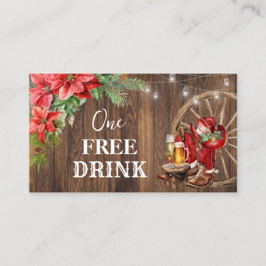 Western Christmas Free Drink Party Card Ticket (Voorkant)