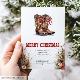 Western Christmas greeting card with cowboy boots Feestdagenkaart
