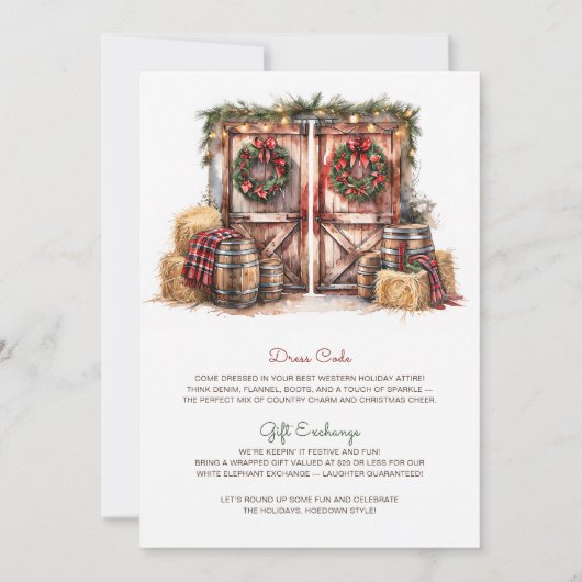 Western Christmas Holiday Hoedown Rustic Party Kaart (Achterkant)