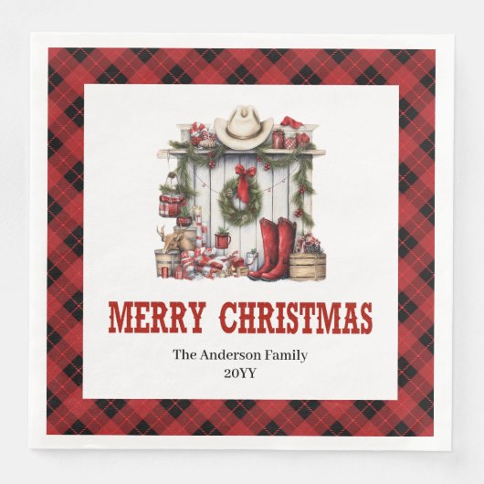 Western Christmas napkins farmhouse tartan pattern Servet (Voorkant)