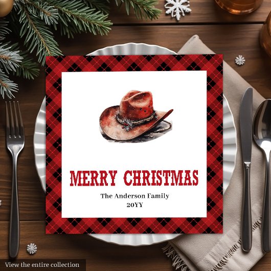 Western Christmas napkins with buffalo plaid print Servet