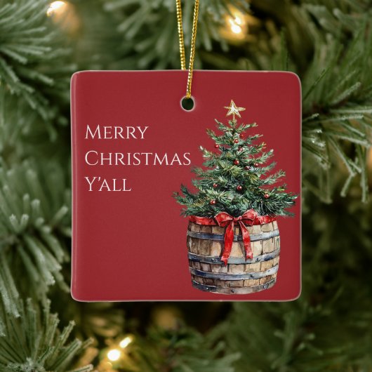 Western Christmas Tree in Barrel  Keramisch Ornament (Boom)