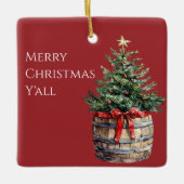 Western Christmas Tree in Barrel  Keramisch Ornament (Voorkant)