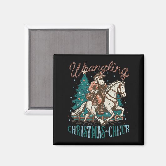 Western Christmas Wrangling Christmas Cheer Cowboy Magneet (Voorkant / Achterkant)