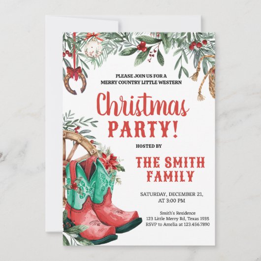 Western Country Boots Kerstfeest Kaart (Voorkant)