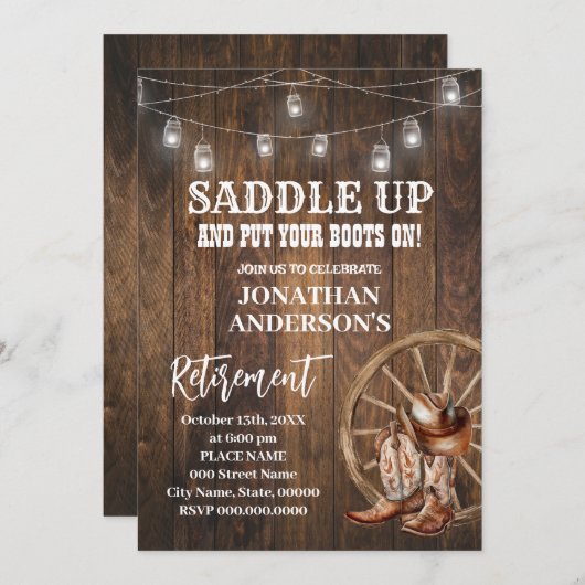 Western Country Boots Pensioenfeest Kaart (Voorkant / Achterkant)