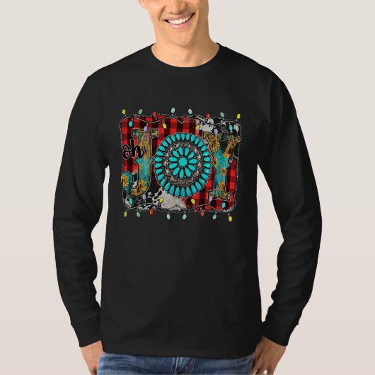 Western Country Christmas Joy Buffalo Turquoise Co T-shirt (Voorkant)