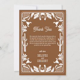 Western Country Cowboy Rustic Wedding Brown Bedankkaart