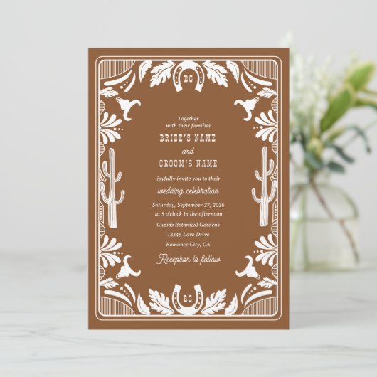 Western Country Cowboy Rustic Wedding Brown Kaart (Staand voorkant)
