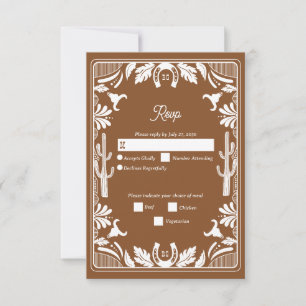 Western Country Cowboy Rustic Wedding Brown RSVP Kaartje