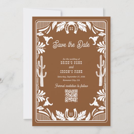 Western Country Cowboy Rustic Wedding Brown Save The Date (Voorkant)