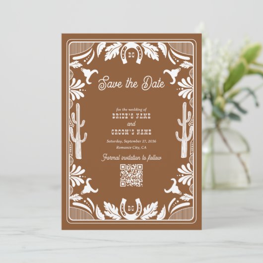 Western Country Cowboy Rustic Wedding Brown Save The Date (Staand voorkant)