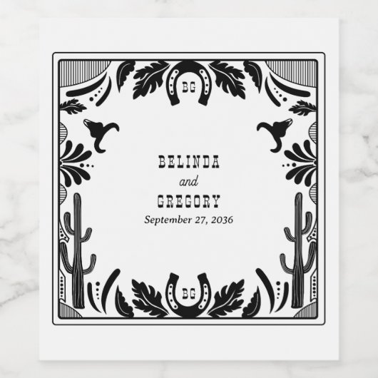 Western Country Cowboy Rustic Wedding  Wijn Etiket (Enkel label)