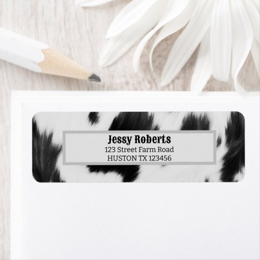 Western Country Cowboy Zwart Wit Koe Print Etiket (Insitu)