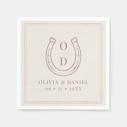 Western Country Horseshoe Brown Monogram Wedding Servet (Voorkant)