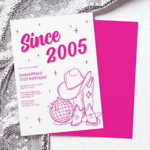 Western Country Pink Disco 21ste Verjaardagsfeest Kaart