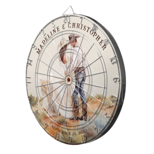 Western Country Ranch Wedding Dartbord (Voorkant Rechts)