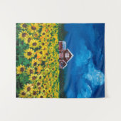 western country red barn summer sunflower field wandkleed (Voorkant (horizontaal))