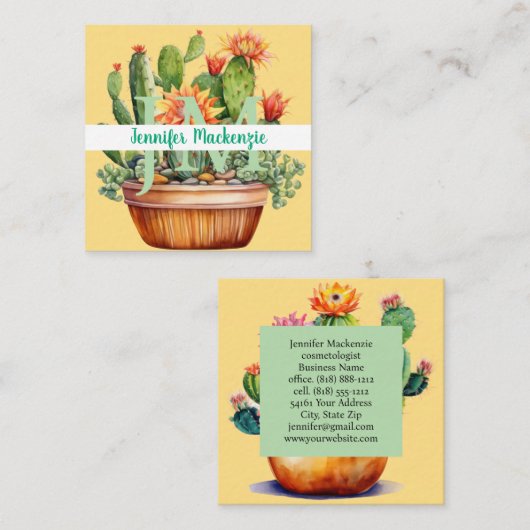 Western Country Succulent Cacti Cactus Vierkante Visitekaartje (Voorkant / Achterkant)