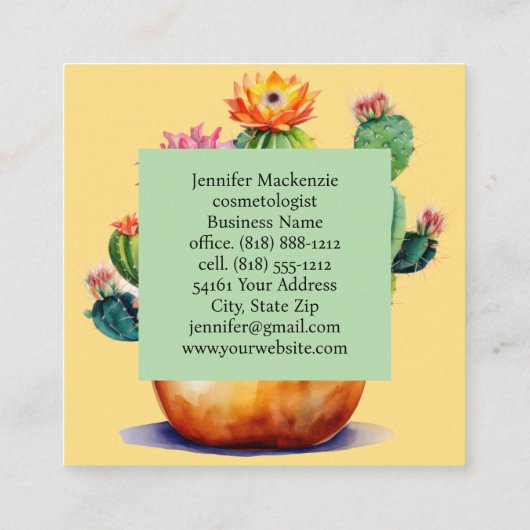 Western Country Succulent Cacti Cactus Vierkante Visitekaartje (Achterkant)