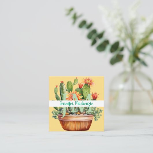 Western Country Succulent Cacti Cactus Vierkante Visitekaartje (Staand voorkant)
