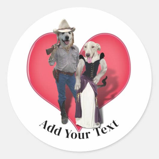 Western Couple Cowboy Dog Ronde Sticker (Voorkant)