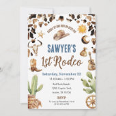 Western Cowboy “1st Rodeo” Birthday Invitation Kaart (Voorkant)