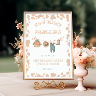 Western Cowboy Baby shower Hoeveel Snoepjes spel Poster