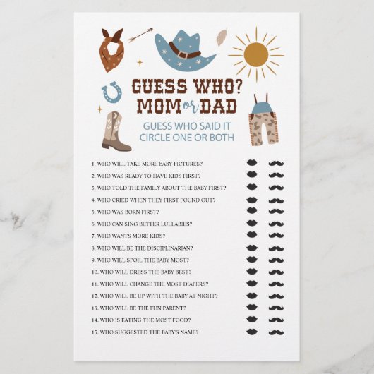 Western Cowboy-Baby shower raad wie er speelt Flyer (Voorkant)