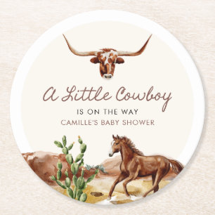 Western Cowboy Baby shower Ronde Kartonnen Onderzetter