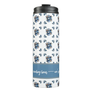 Western Cowboy Beer - Blauwe Beer met Bloemenbanda Thermosbeker