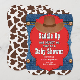 Western Cowboy Blue Baby shower Kaart