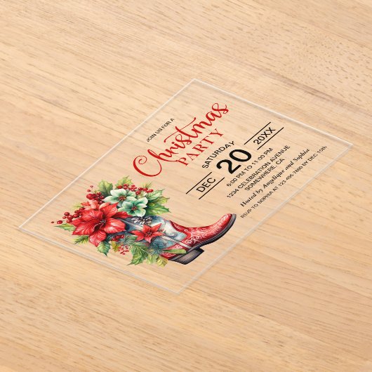 Western Cowboy Boot Kerstfeest Acryl Uitnodigingen (Laagn)