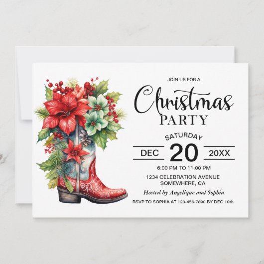 Western Cowboy Boot Kerstfeest Kaart (Voorkant)