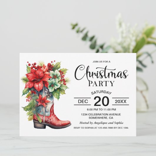 Western Cowboy Boot Kerstfeest Kaart (Staand voorkant)