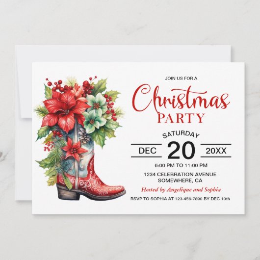 Western Cowboy Boot Kerstfeest Kaart (Voorkant)