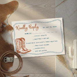 Western Cowboy Boots Barn Wedding Meal Choice RSVP Kaartje