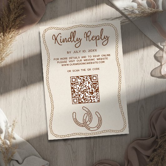 Western Cowboy Boots Barn Wedding Website QR Code RSVP Kaartje