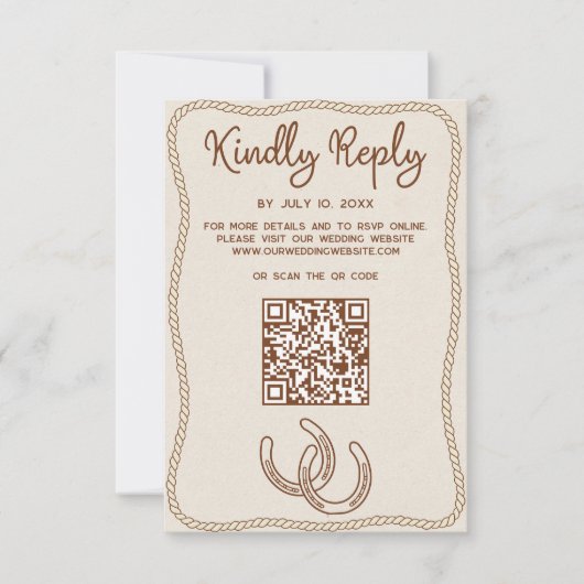 Western Cowboy Boots Barn Wedding Website QR Code RSVP Kaartje (Voorkant)