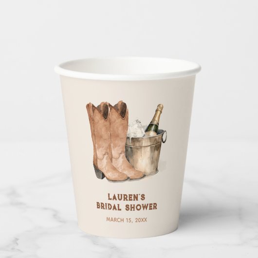 Western Cowboy Boots & Bubbly Vrijgezellenfeest Papieren Bekers (Voorkant)