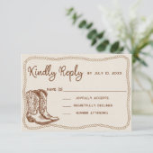 Western Cowboy Boots Casual Just Love Wedding RSVP Kaartje (Staand voorkant)