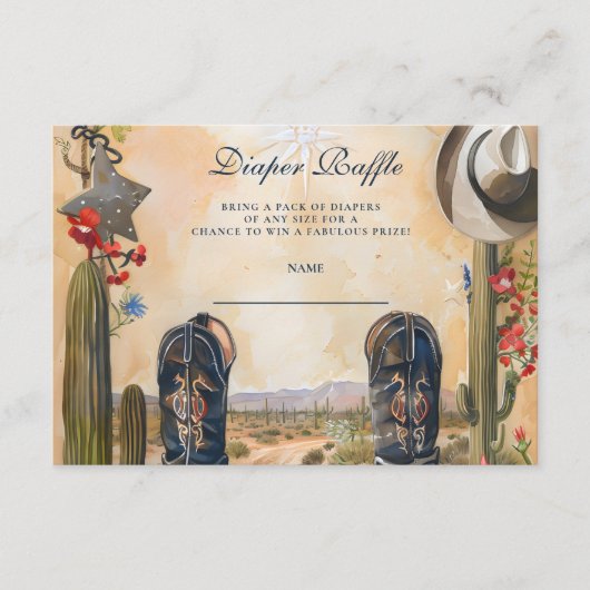 Western Cowboy Boots Diapper Raffle Informatiekaartje (Voorkant)