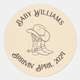 Western Cowboy Boots Pet Aangepast Baby shower Ronde Sticker